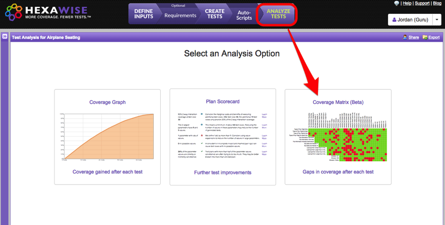 analyze tests matrix arrow