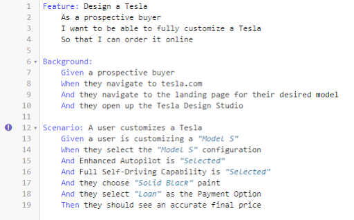 A Gherkin BDD Scenario